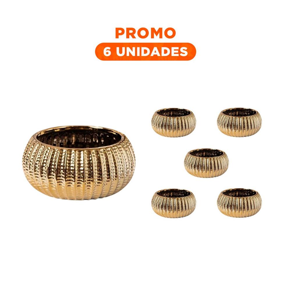 Pack6 Recipiente Minimalista Ceramica Galvanizada 15x20x10.5cm Dorado