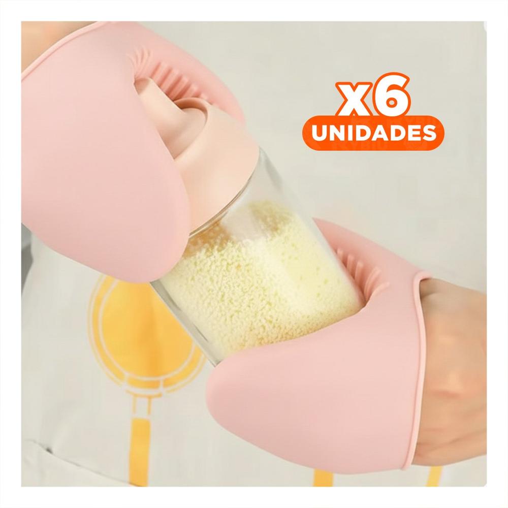 Pack6 Manos Comodos de Silicona Rosado para Tareas de Cocina 7,3x9,5cm Y+Papel Regalo