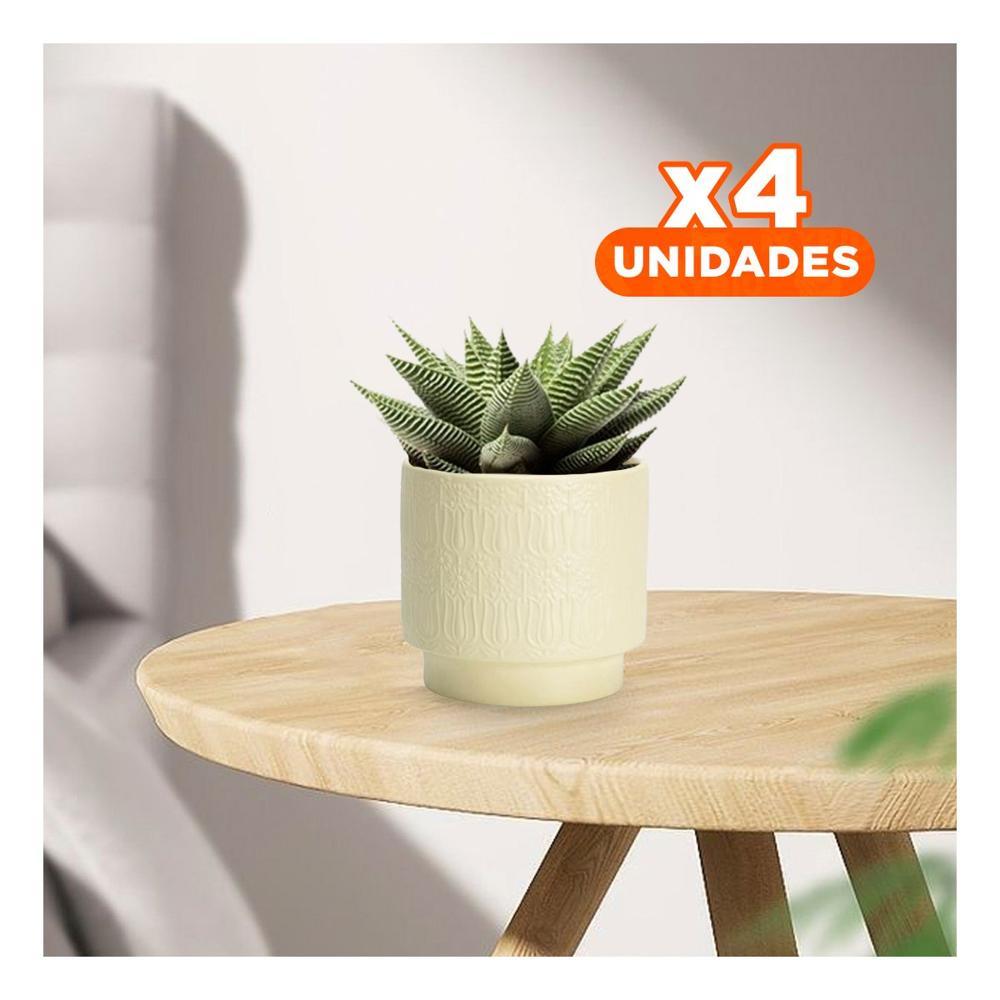 Pack4 Jardinera Cilindro Ceramica 13x13cm Crema Para Tulipanes Flores Moderno