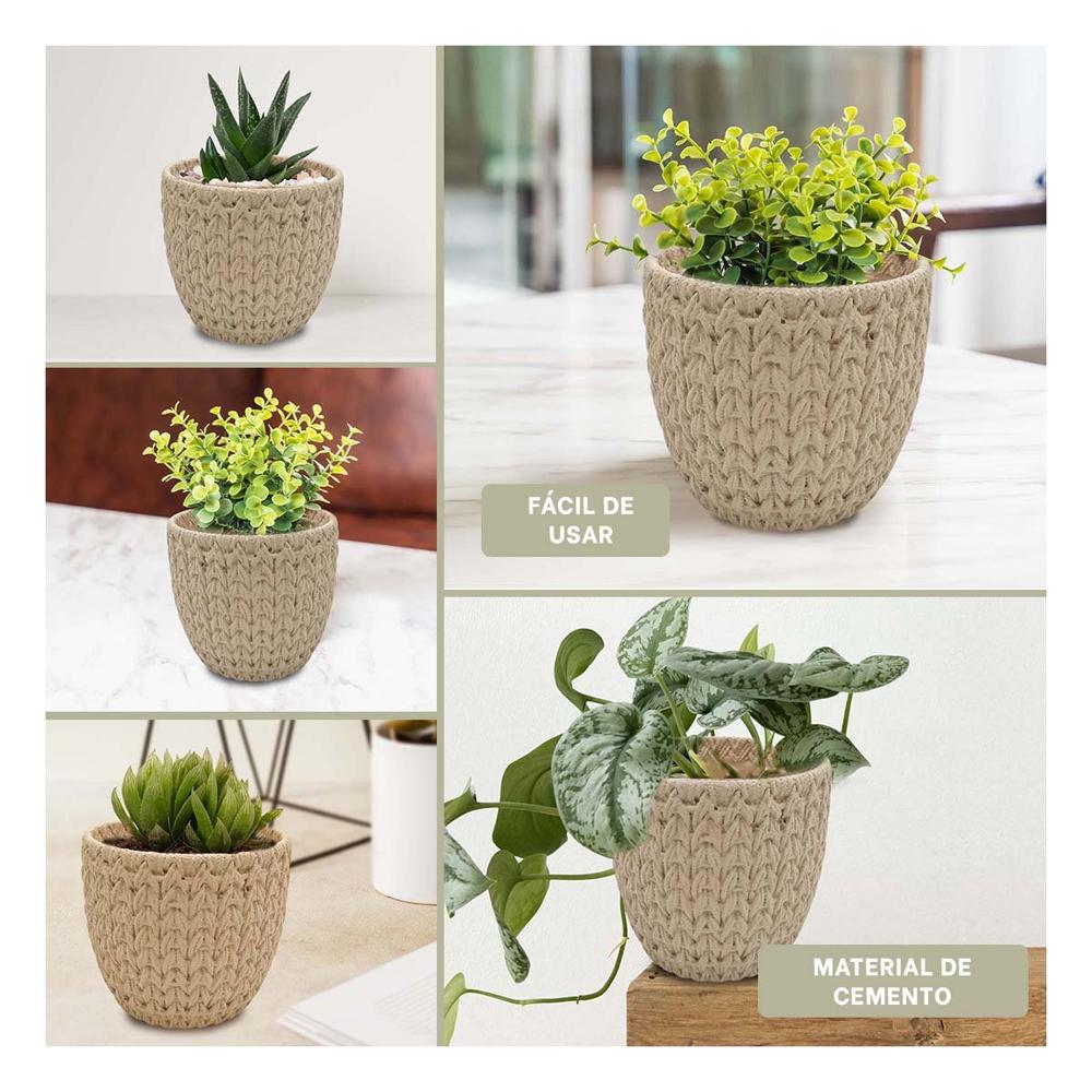 Vasija Decorativa Curva 12x12cm Cemento Crema Tejido V