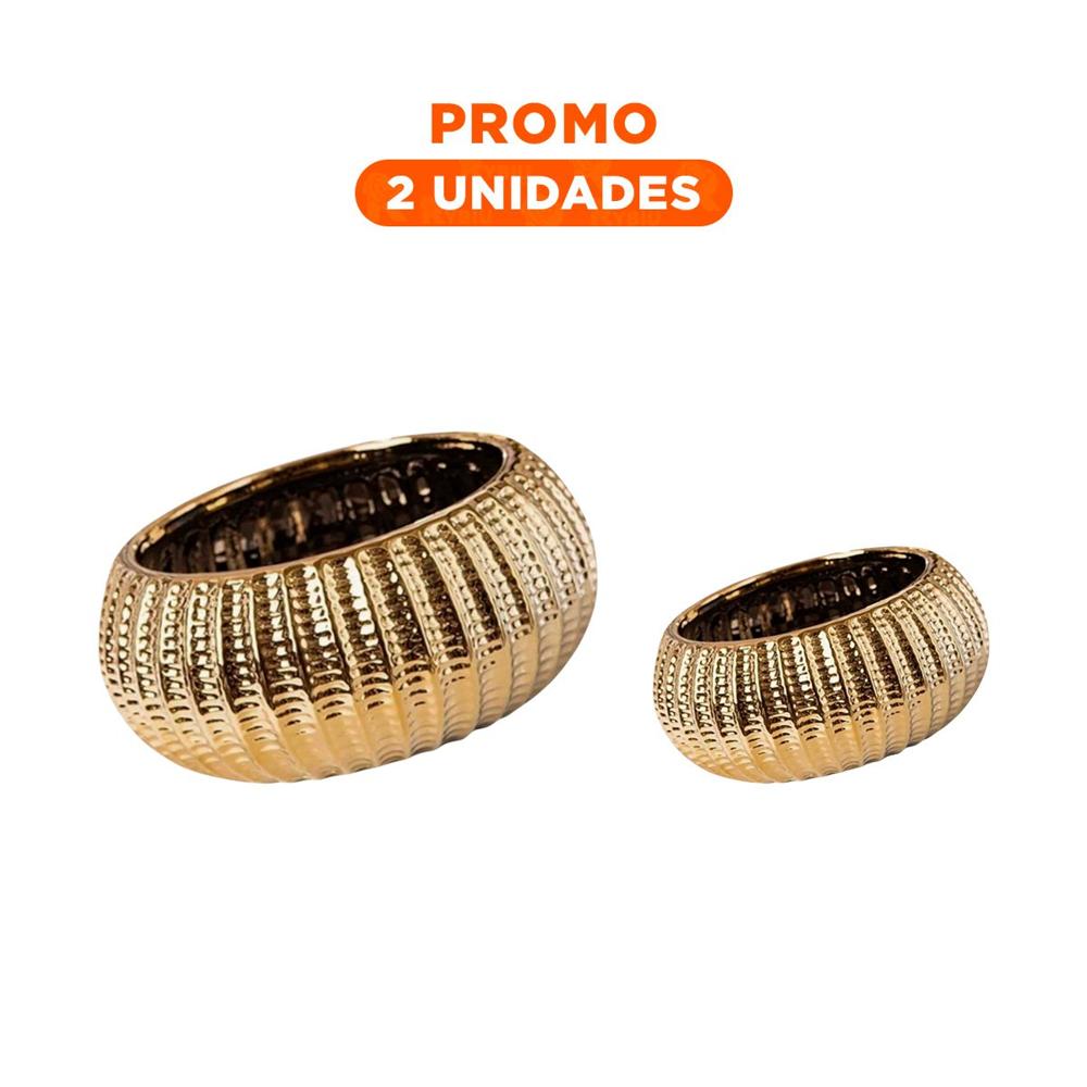 Pack2 Plantas Cuenco Ceramica Dorado Acanalado Para Comedor Y Jardin