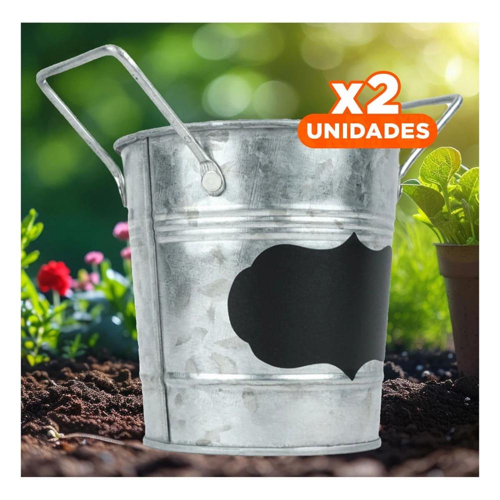 Pack2 Tiesto Cubo de Metal con Doble Agarradera y Cuadro Nota de Vanguardia Y+Regalo Sticker