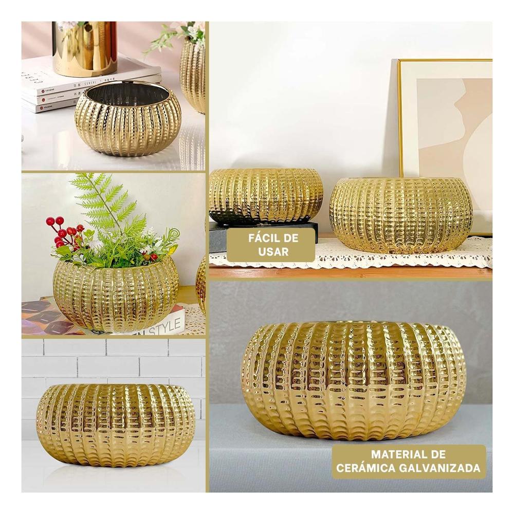 Plato Redondo Ceramica Galvanizada 15x20x10.5cm Dorado