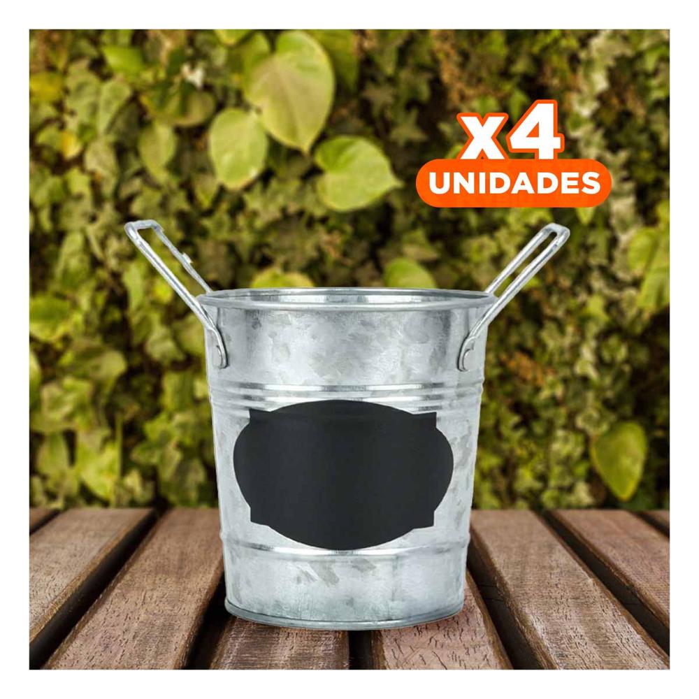 Pack4 Balde Cubo de Metal con Doble Agarradera y Cuadro para Nota para Plantas Y+Papel Regalo