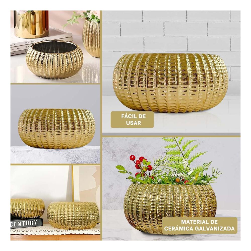 Planta Redonda Ceramica Dorado 17.5x22x11.5cm
