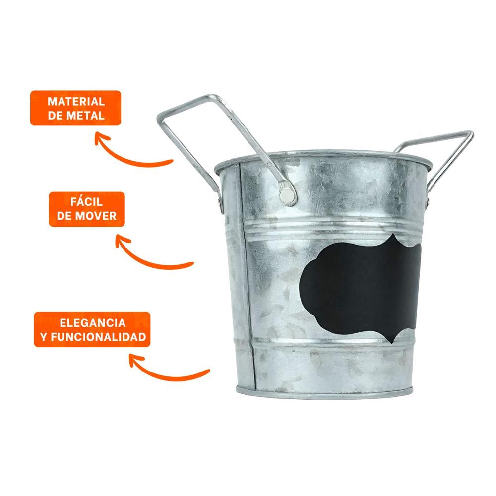 Maceta Cubo de Metal con Doble Asa 10x8.5cm Plateado Uso Decorativo Y+Ligas Regalo