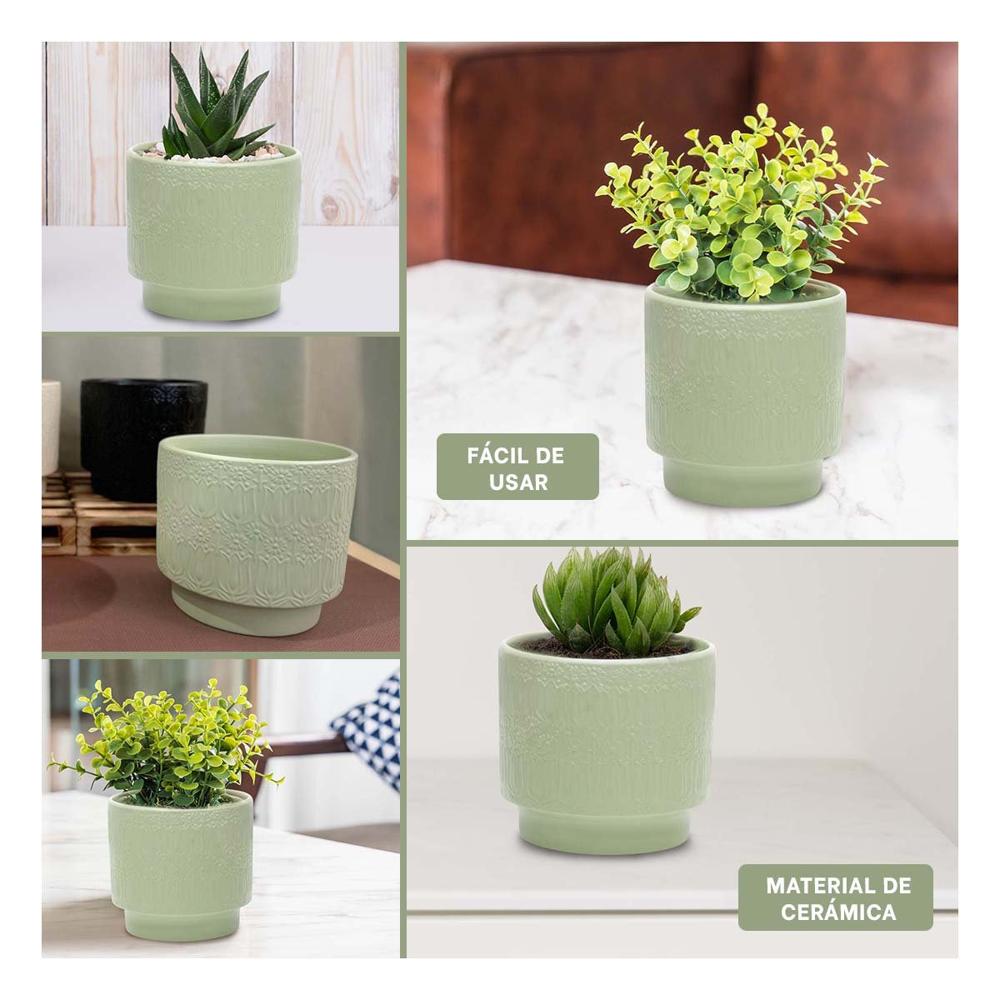 Recipiente Cilindro Ceramica Verde Claro Tulipanes Flores Casa Hogar