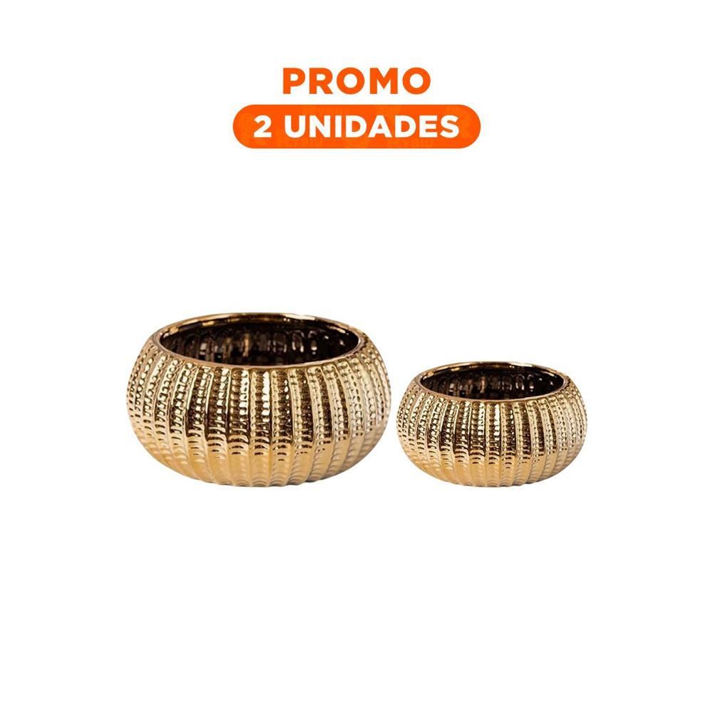 Pack2 Bol Ovalado Ceramica Galvanizada 15x20x10.5cm Dorado