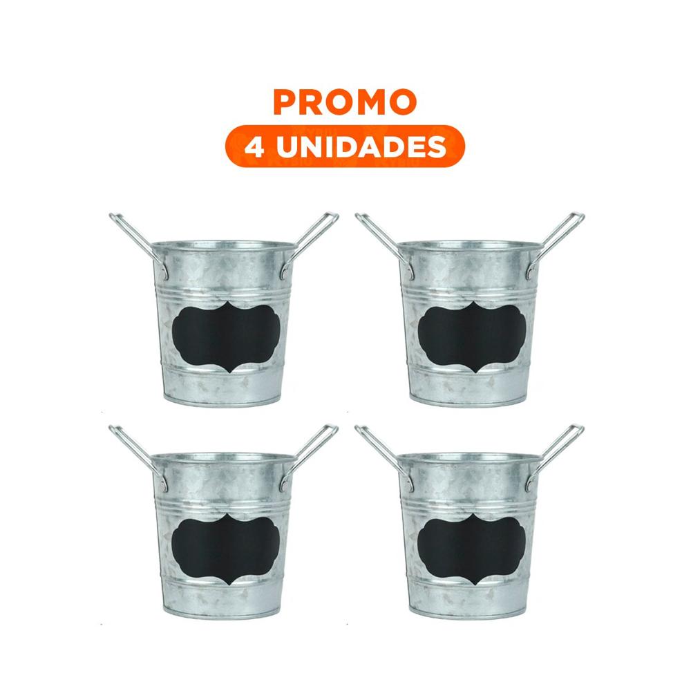 Pack4 Balde Cubo de Metal con Doble Agarradera y Cuadro de Nota Decorativo Y+Regalo Sticker