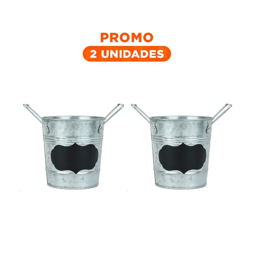 Pack2 Tiesto Cubo de Metal con Doble Agarradera y Cuadro para Nota para las Flores