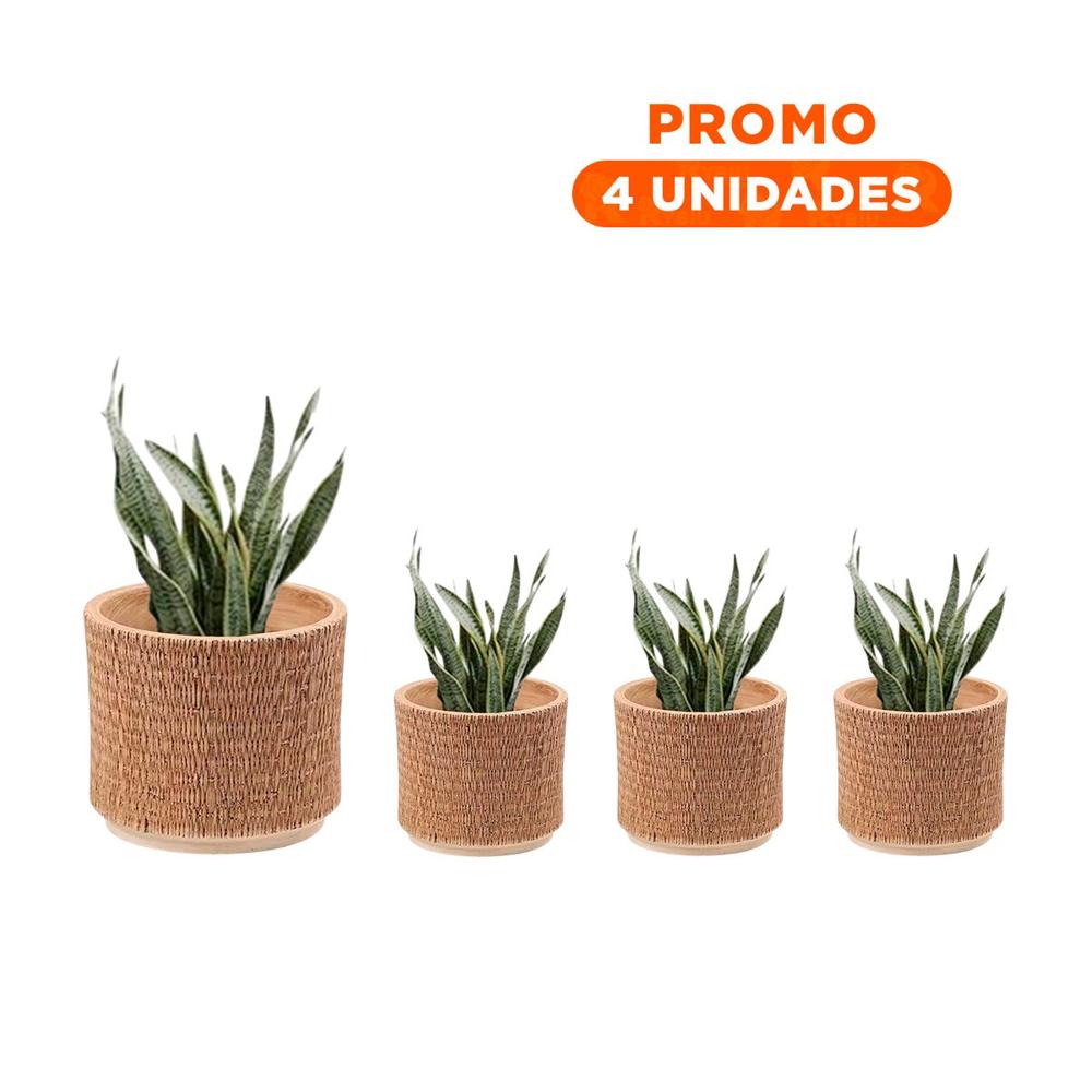 Pack4 Jardinera Hogar Cemento 13x13cm Mostaza Tejido Rafia Decorativa Y+Regalo Sticker