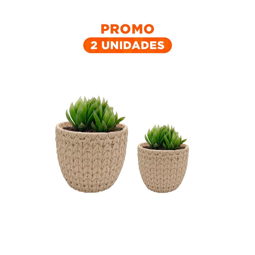 Pack2 Recipiente Minimalista Curvo 12x12cm Cemento Crema Tejido V