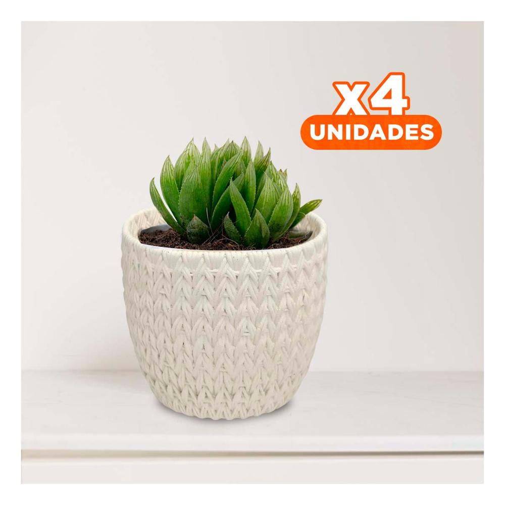 Pack4 Contenedor Minimalista Curvo Cemento 12x12cm Blanco Tejido V Casa LED