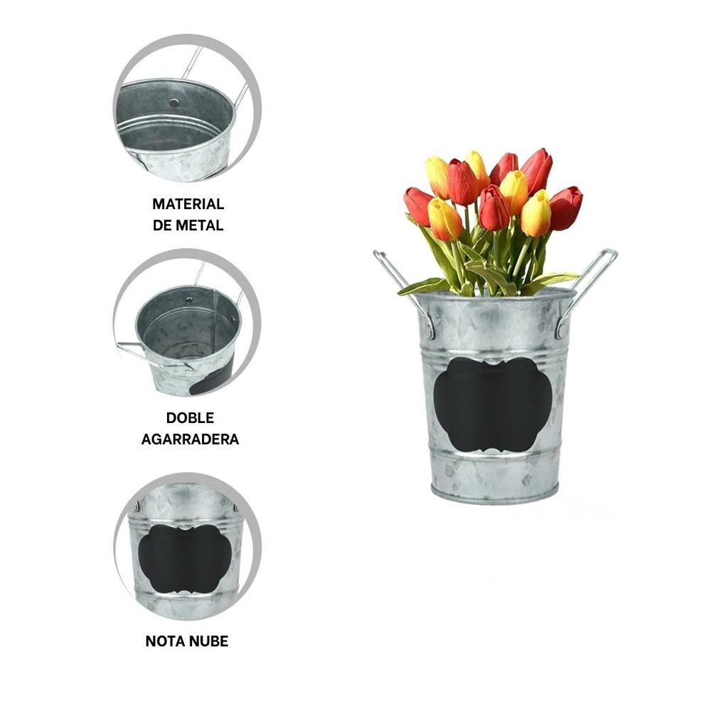 Jarron Metalico Plateado con Agarraderas Laterales y Cuadro para Nota Y+Ligas Regalo