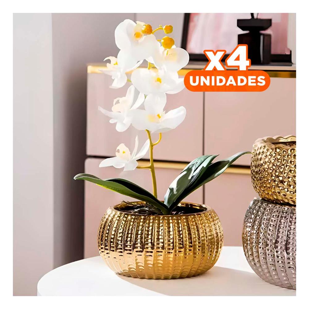 Pack4 Ornamental Cuenco Ceramica Dorado Acanalado Para Sala Y Jardin