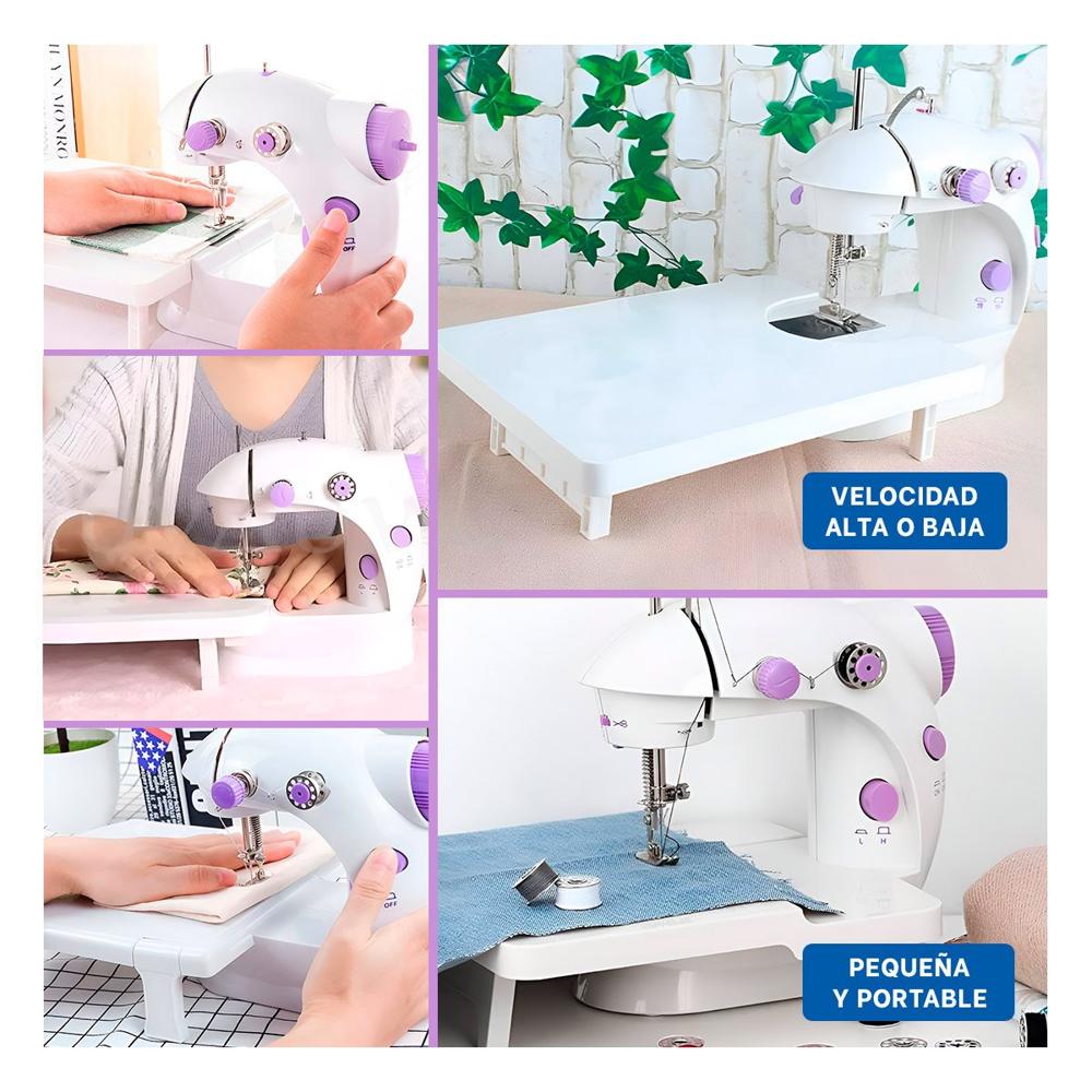 Equipo de Coser con Mesa Portatil Blanco con Toques Morados Funcional