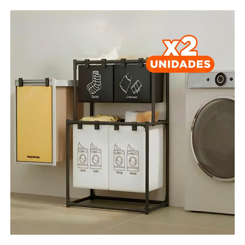 Pack2 Canasto ropa sucia doble nivel con 3 cestos negro y blanco Y+Regalo Sticker