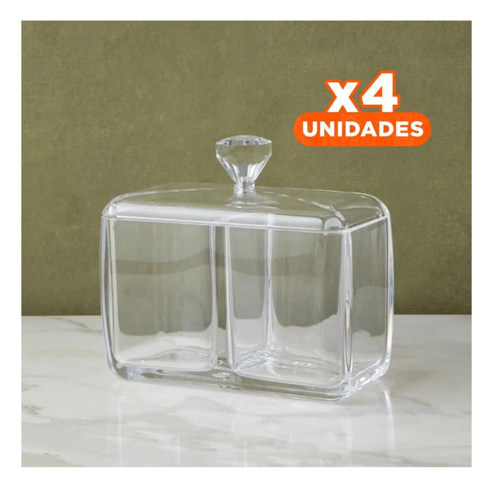 Pack4 Estuche acrilico 2 divisiones con tapa transparente para mantener orden Y+Papel Regalo