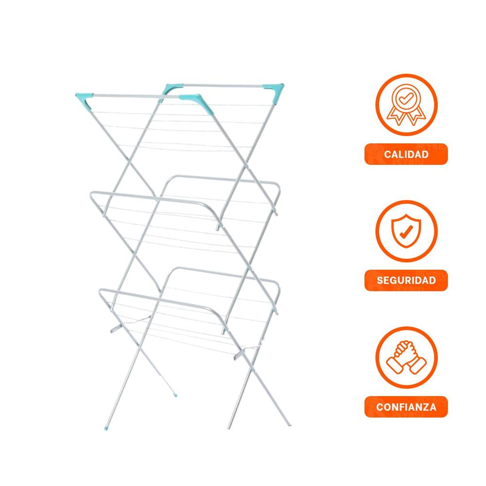 Perchero de Ropa Plegable 3 Niveles Blanco Version V Facil Uso Diario Y+Ligas Regalo