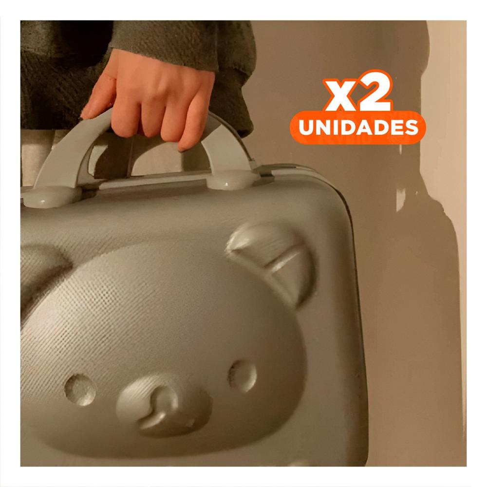 Pack2 Mini Maleta de Oso Color Plomo Multiusos con Espacio Interior Funcional Y+Papel Regalo