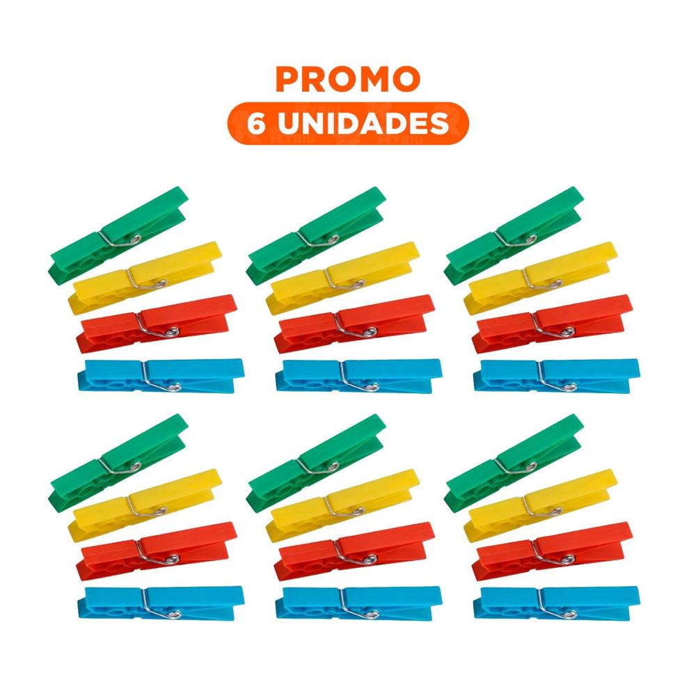 Pack6 Broches Multicolor de Plastico para Ropa con 24 Piezas para Hogar