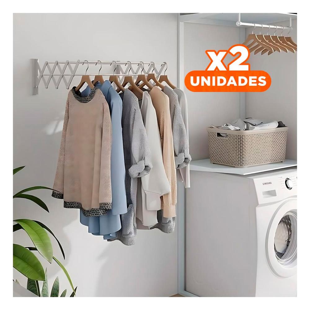 Pack2 Solucion Plateada 5 Barras 80cm Plegable para Organizar Ropa Y+Papel Regalo