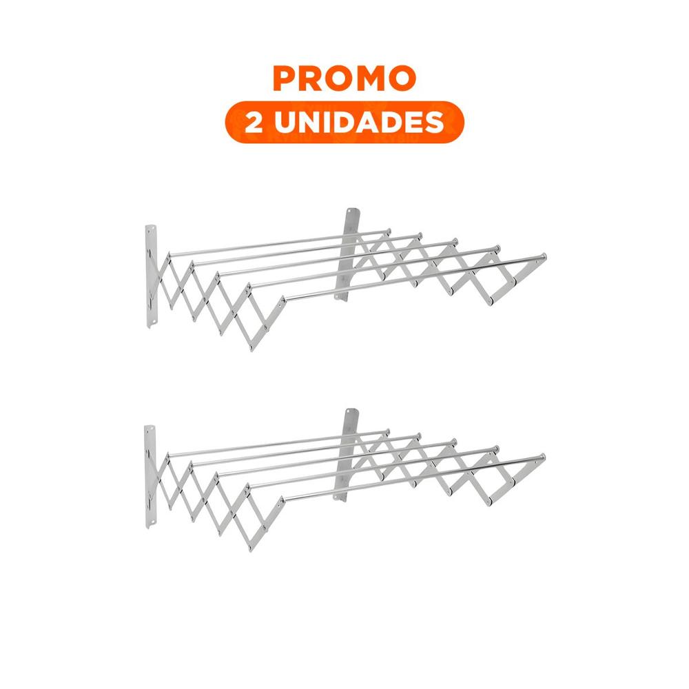 Pack2 Accesorio Plateado 5 Barras 80cm Plegable para Secado Domestico