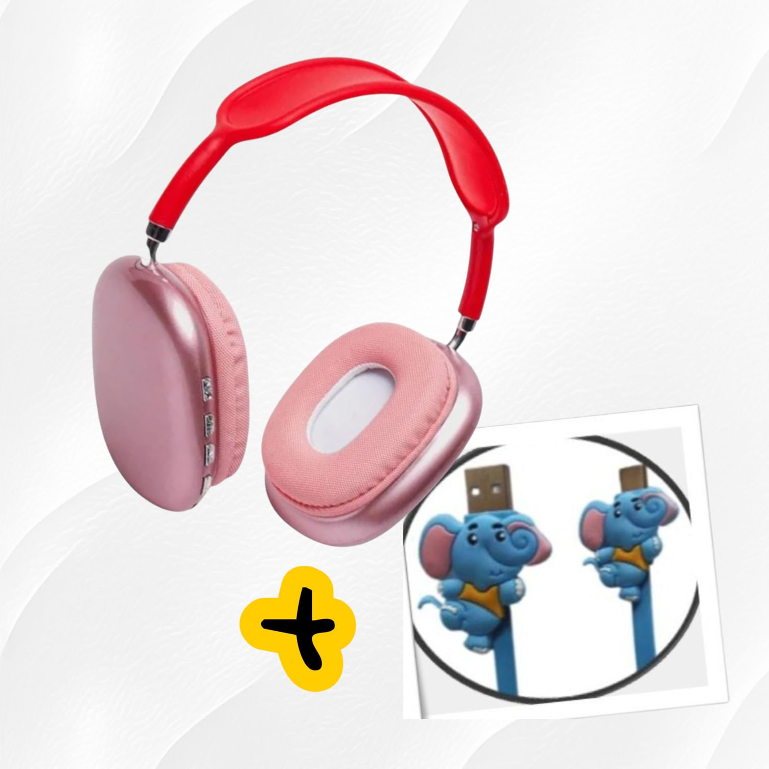 Audífonos Bluetooth 5.0 Plus Max P9 Rojo con Cancelación de Ruido-Regalo 01 cable cargador elefante