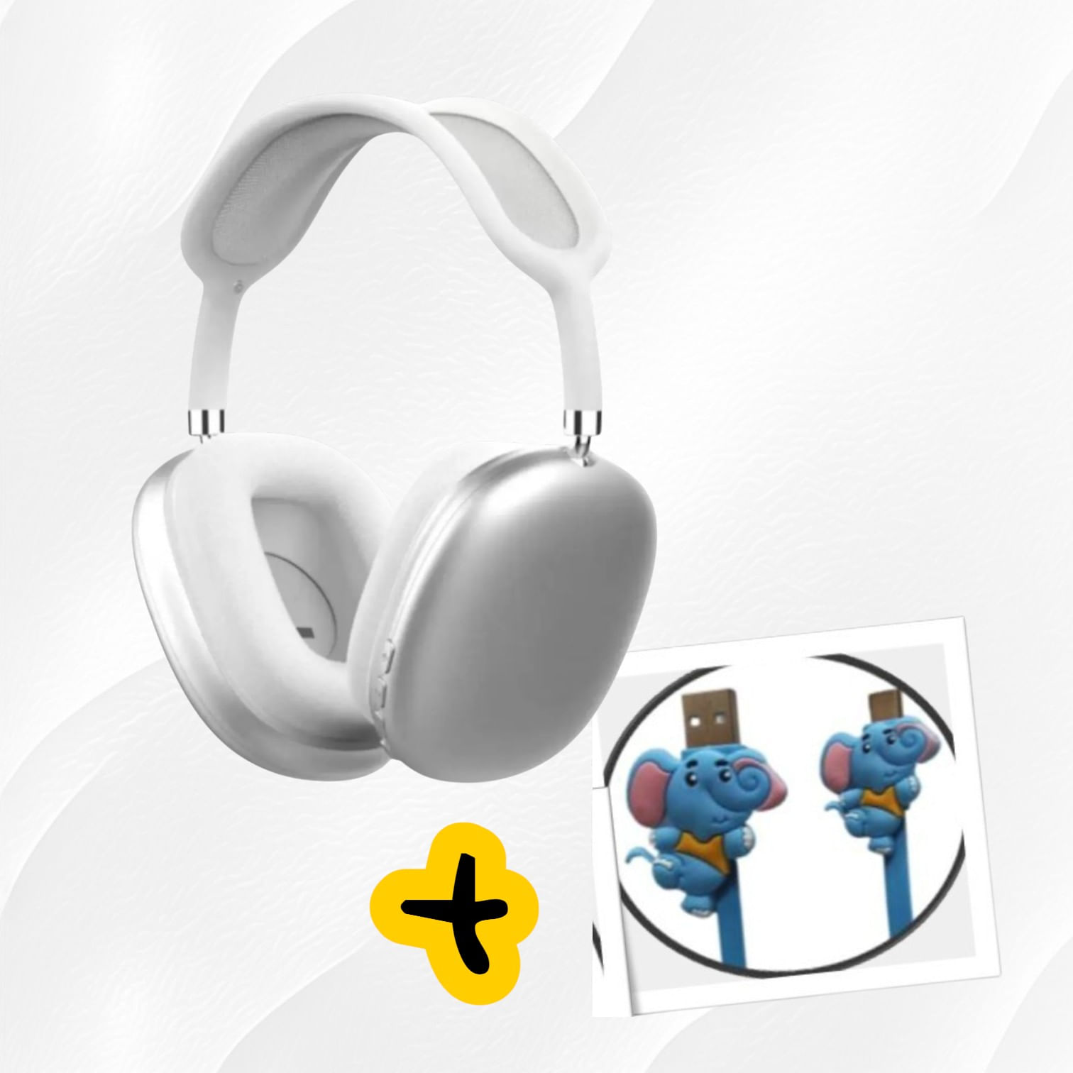 Audífonos Bluetooth 5.0 Plus Max P9 Blanco con Cancelación y 01 cable cargador adicional de Ruido