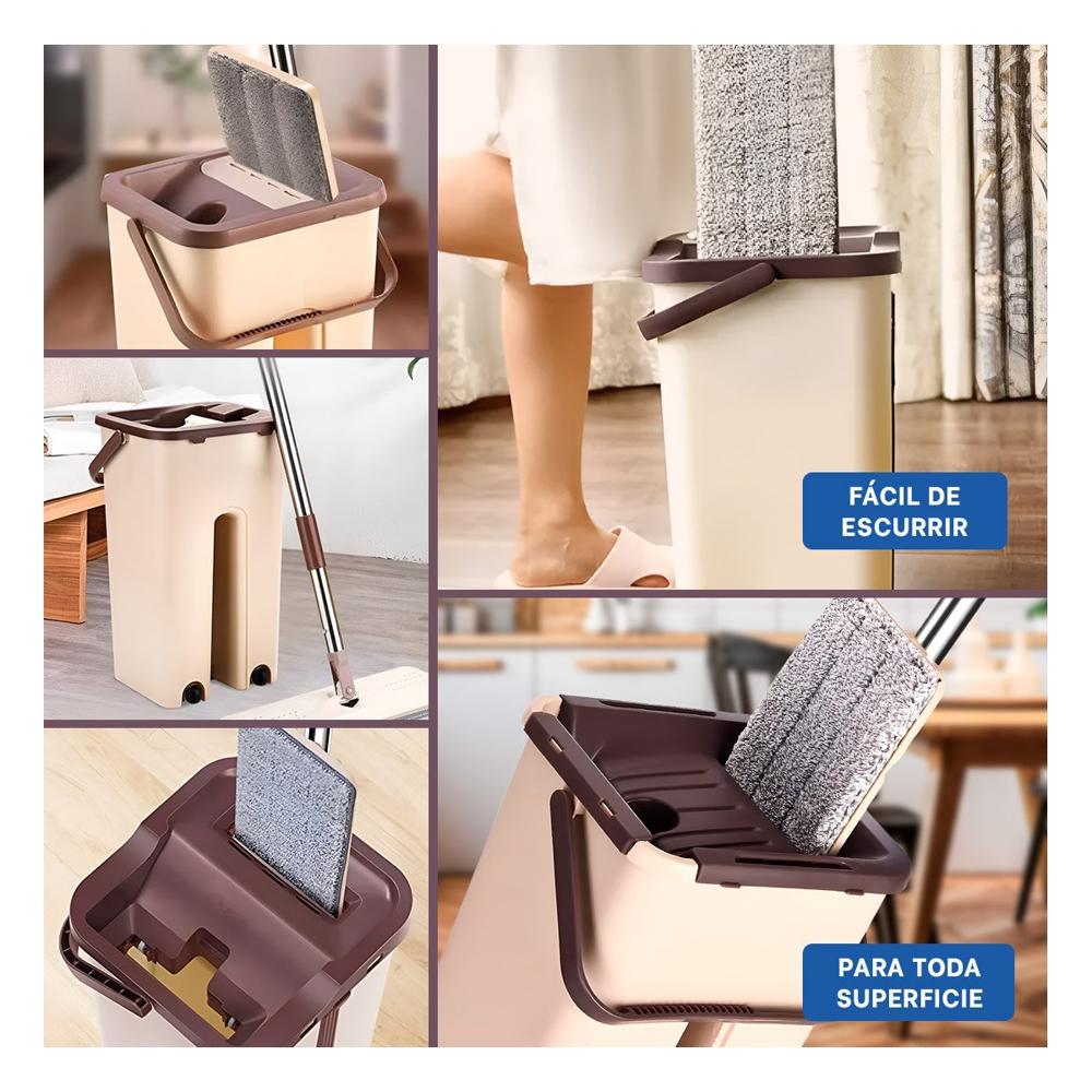 Mopa Rotativa 360 con Balde Centrifugador Color Beige y Marron para Casa