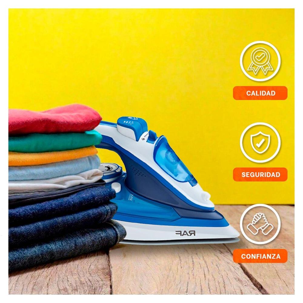 Planchador de Vapor Electrica Blanco y Azul Uso Hogar Diseno Moderno Actual Y+Papel Regalo