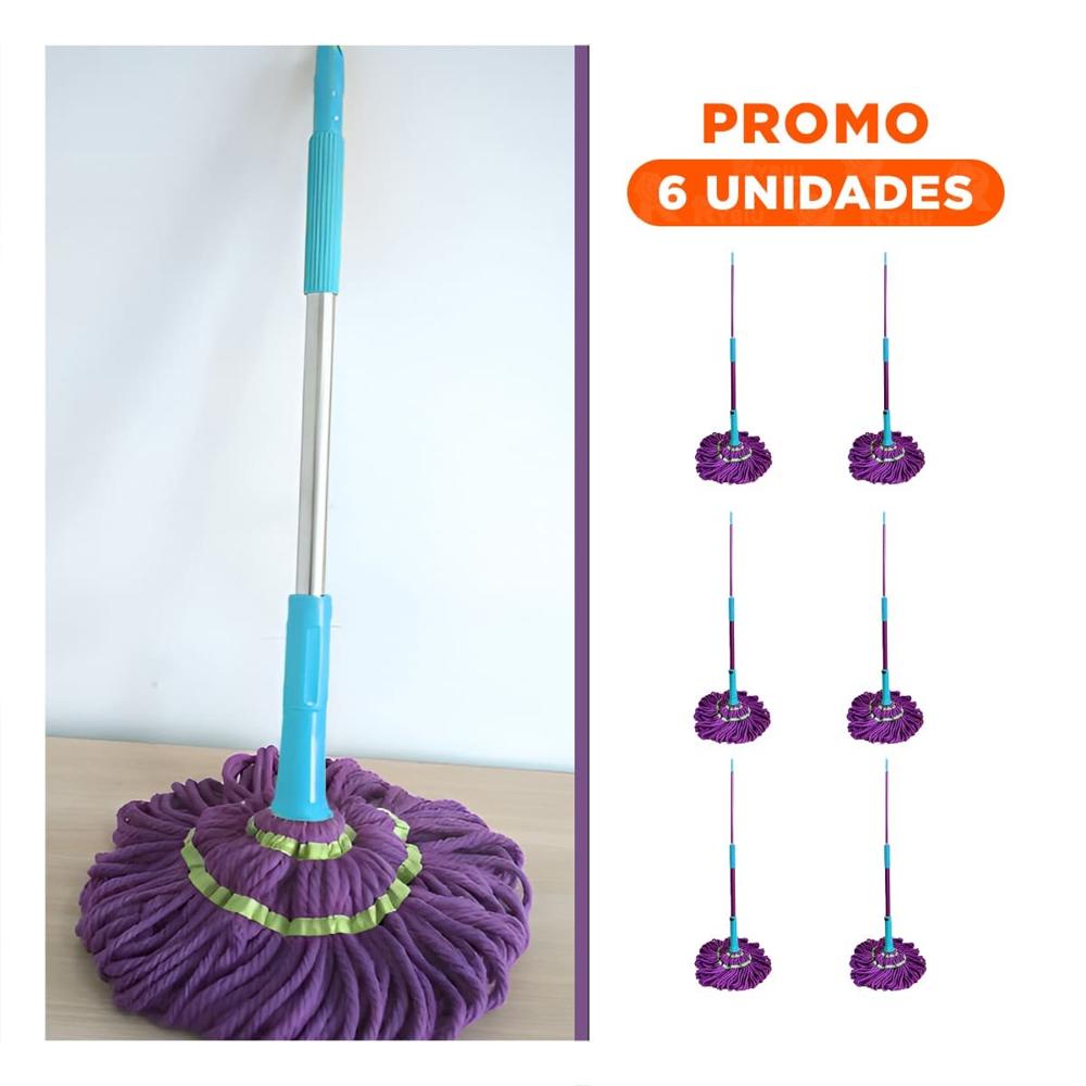 Pack6 Soporte de limpieza giratorio con autoexprimidor y mango funcional para el hogar