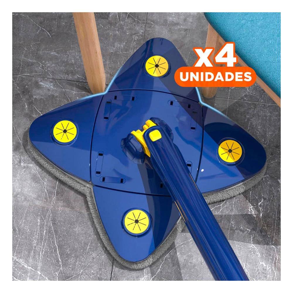 Pack4 Trapeador triangular con autoexprimidor 360 4 esquinas azul limpieza sin complicaciones