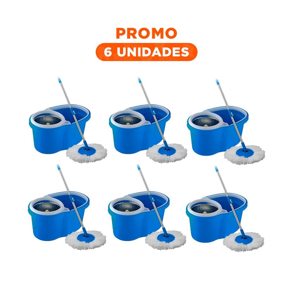 Pack6 Utensilio Giratorio 360 con Balde Centrifugador Azul para Limpieza Domestica