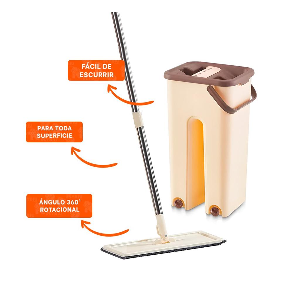 Mopa Rotativa 360 con Balde Centrifugador Beige y Marron Uso Practico Y+Ligas Regalo