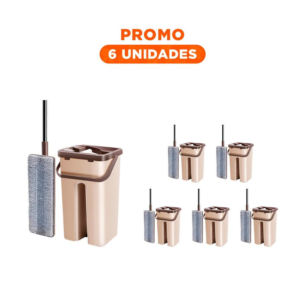 Pack6 Herramienta de Limpieza 360 con Balde Centrifugador Beige y Marron Resistente