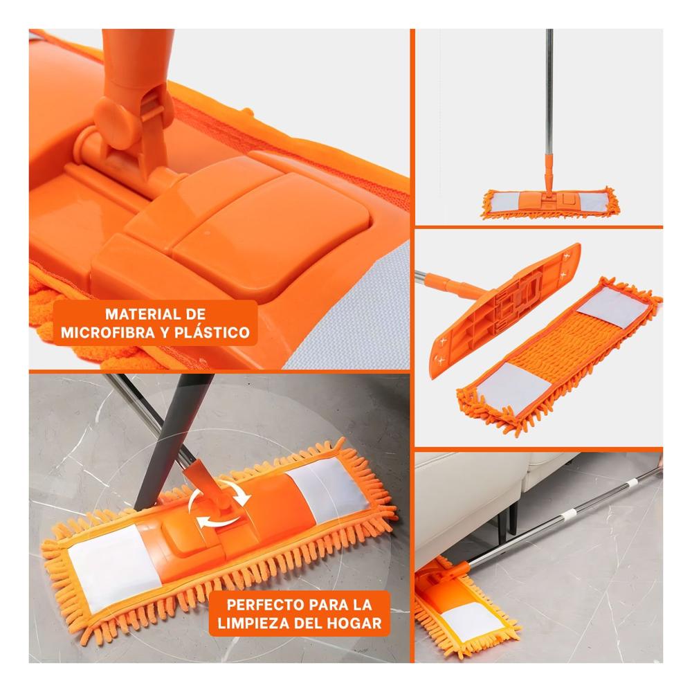 Mopa Rectangular de Microfibra Color Naranja para Limpieza del Hogar Diario