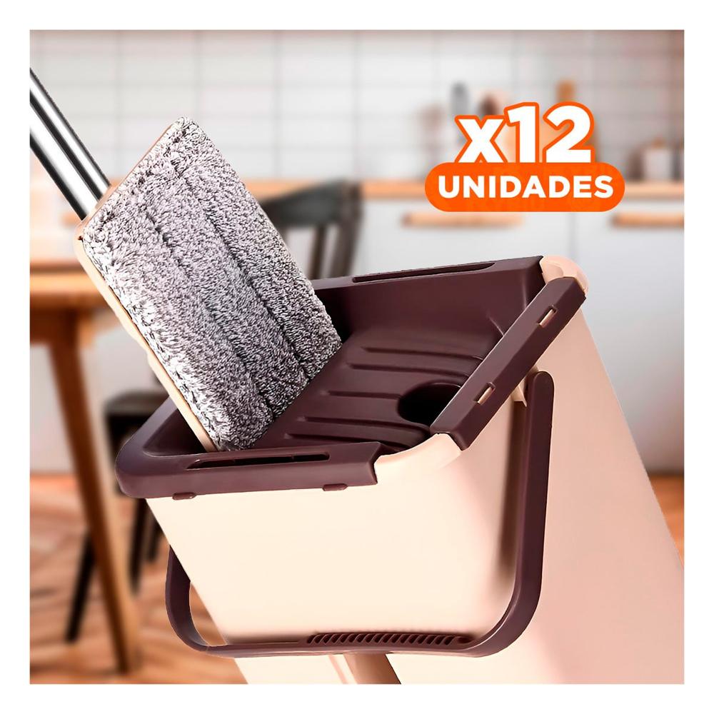 Pack12 Accesorio de Limpieza 360 con Balde Centrifugador Beige y Marron Util Y+Papel Regalo
