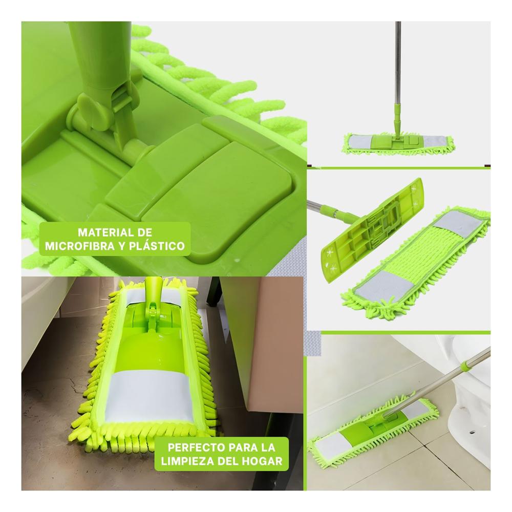 Mopa Rectangular de Microfibra Color Verde para Limpieza del Hogar Diario