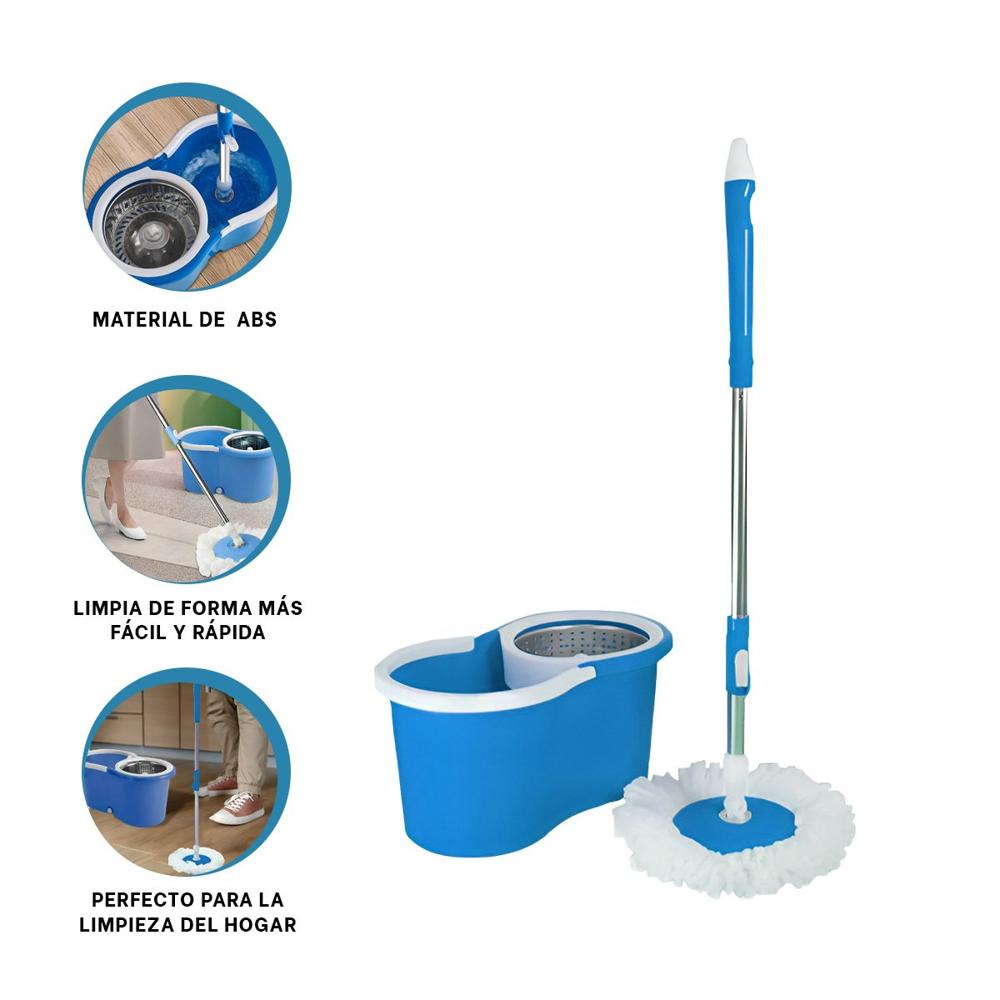 Escobillon Giratorio 360 con Balde Centrifugador Azul para Limpieza en Casa Y+Ligas Regalo