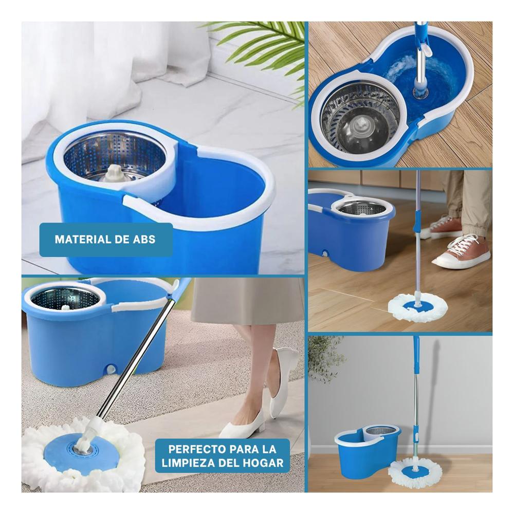 Trapeador Giratorio 360 con Balde Centrifugador Azul para Limpieza del Hogar