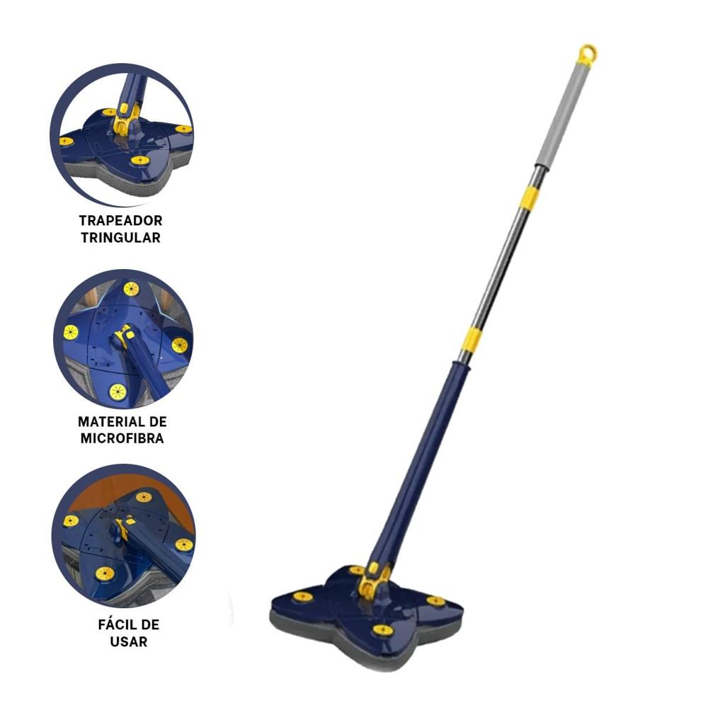 Trapeador 360 con giro 360 autoexprimidor 4 esquinas azul facil de usar Y+Ligas Regalo