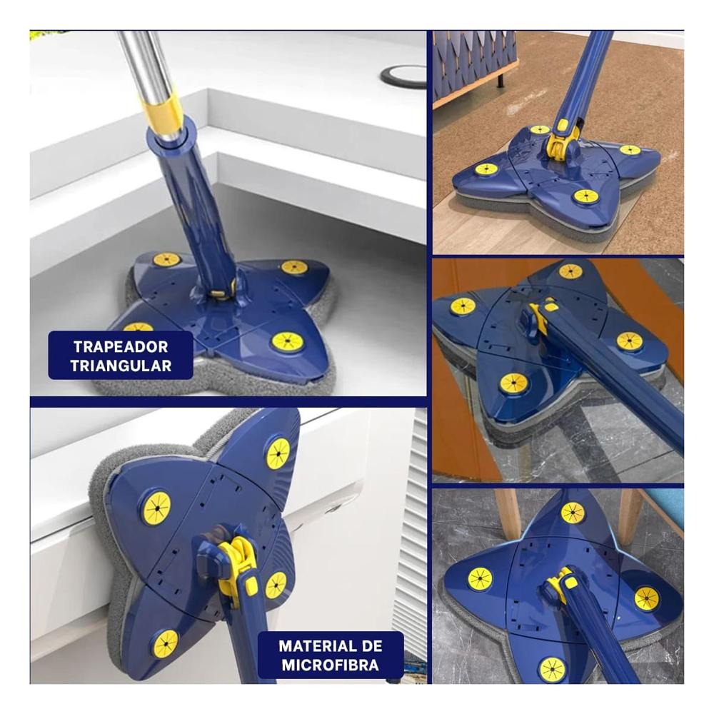 Fregona 360 con exprimidor automatico 4 esquinas azul mantenimiento facil del hogar