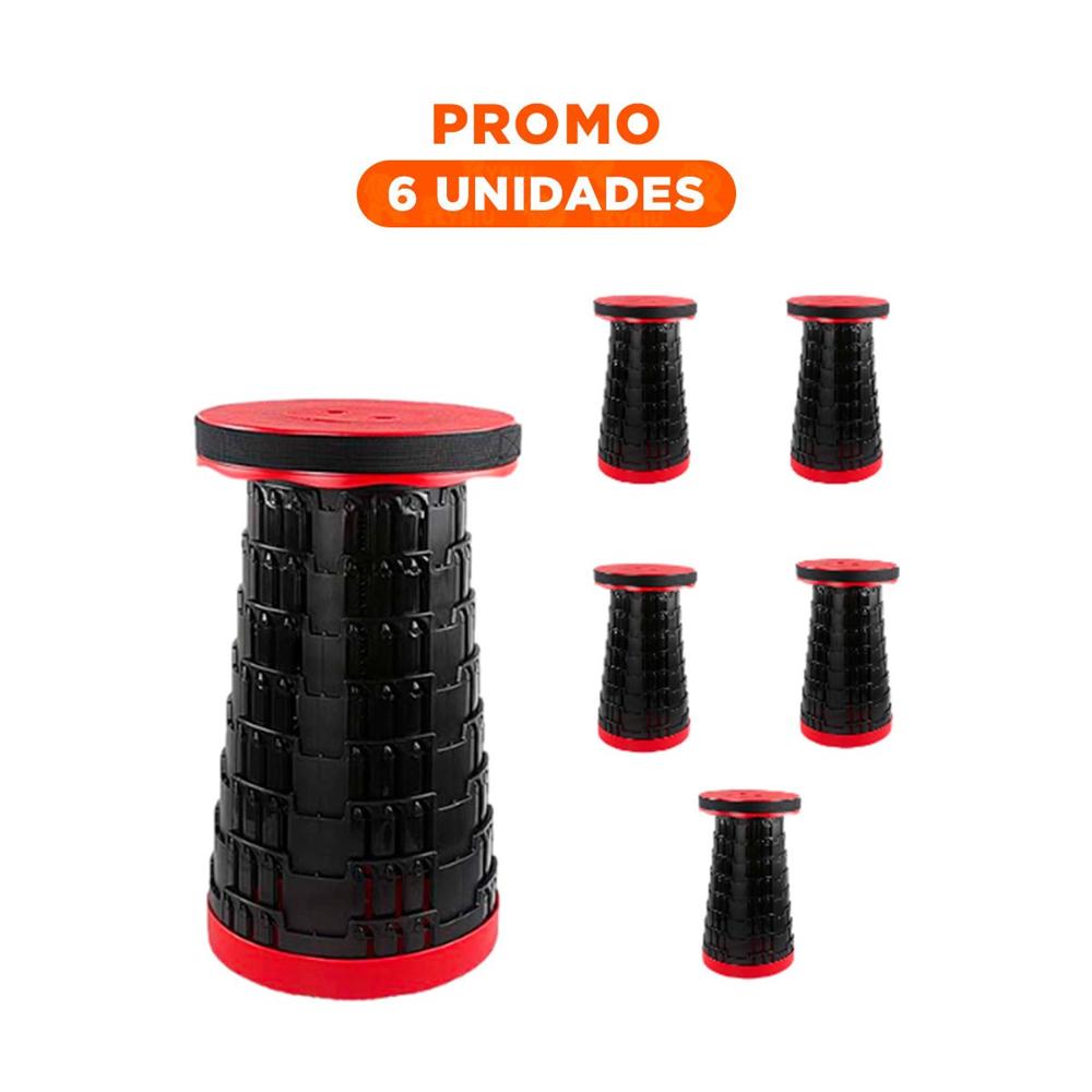 Pack6 Banco comodo 3 seguros portatiles tapa rojo centro negro para patio y sala funcional