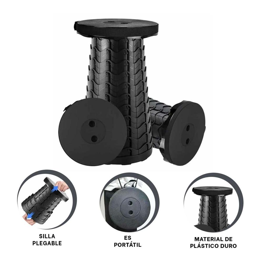 Banqueta moderna plegable 3 seguros portatiles tapa negro centro negro Y+Ligas Regalo