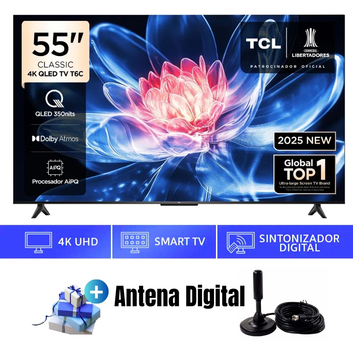 Televisor Smart TV TCL 55'' Classic QLED 4K 55T6C - Antena Digital