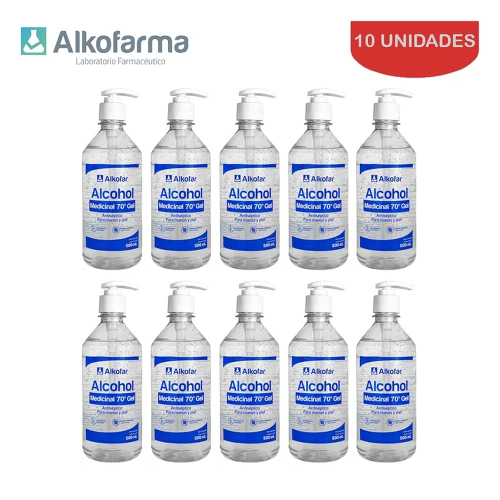 Alcohol en gel 70° 500ml ALKOFARMA. Pack 10 unidades