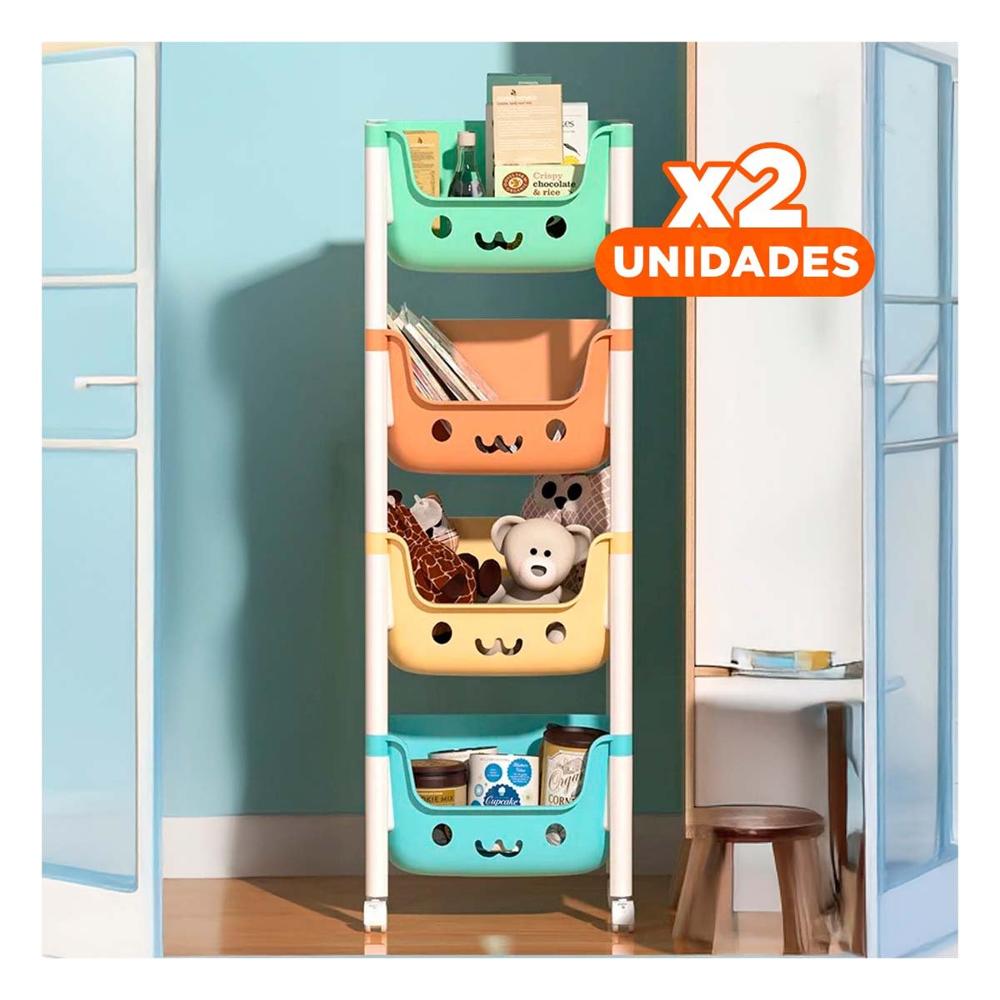 Pack2 Modulo Infantil con Caritas 4 Niveles Almacenaje Seguro Multicolor Y+Regalo Sticker