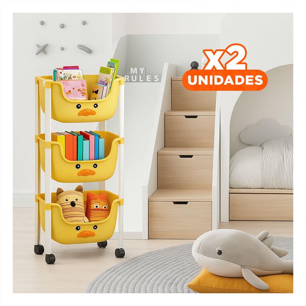 Pack2 Contenedor Kawaii 3 Niveles Almacenaje Comodo Diseno Pato Amarillo Y+Regalo Sticker
