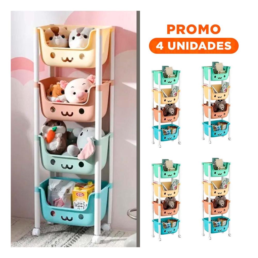 Pack4 Contenedor Infantil con Caritas 4 Niveles Organizador Multicolor Y+Regalo Sticker